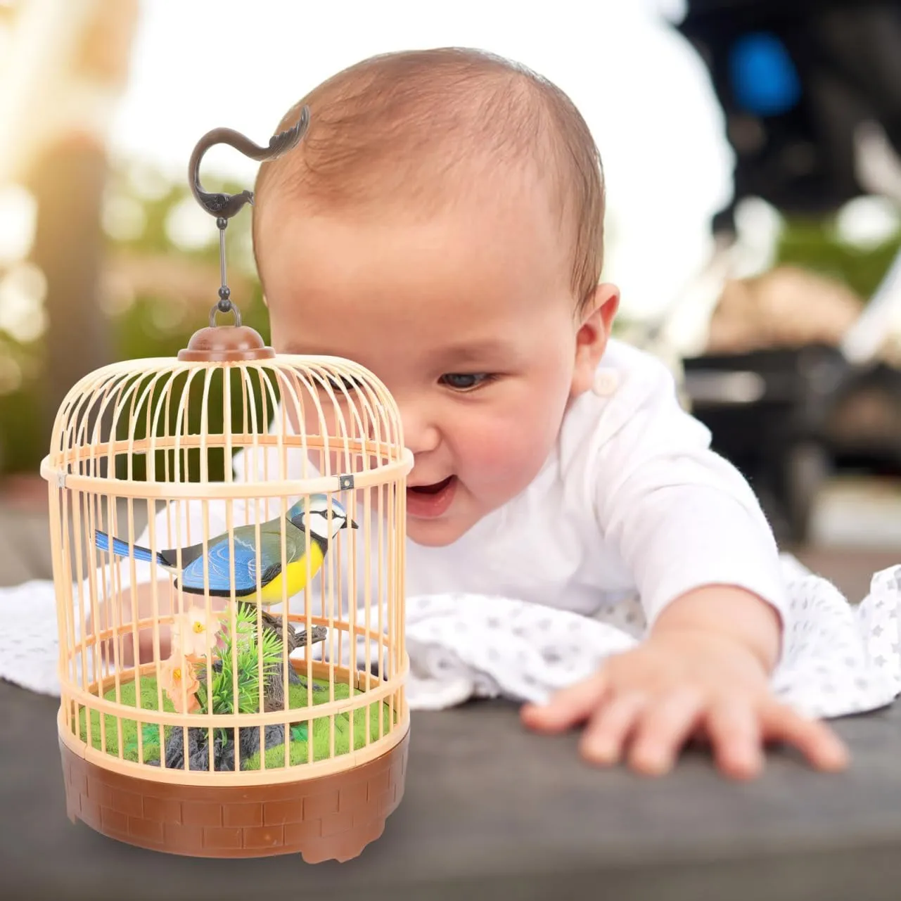 Electric Voice-Activated Bird Cage Toy Realistic Plaything for Boys and Girls Interactive Simulation Birdcage Hanging Hook Engaging Garden Decoration for Bird
