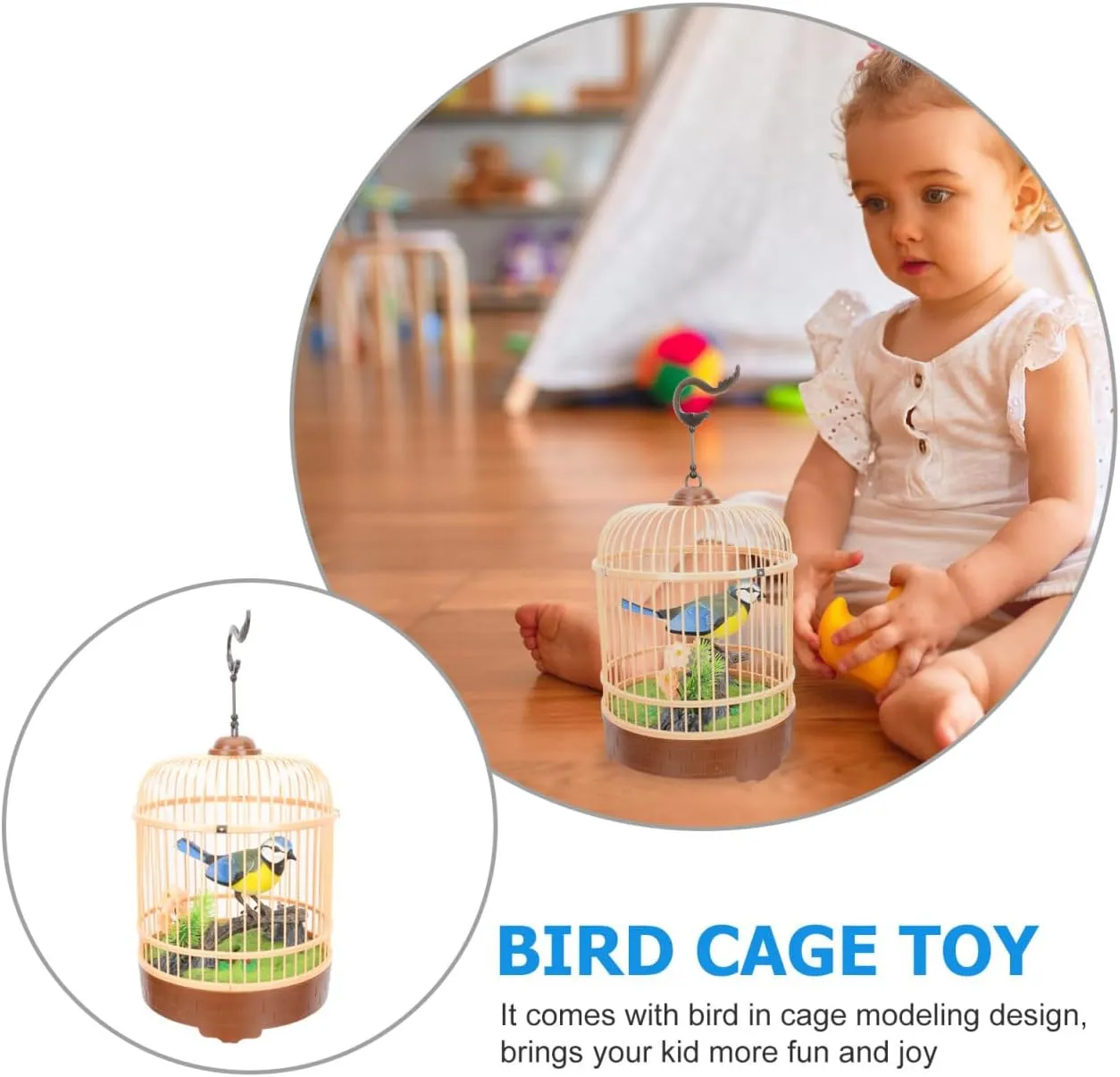 Electric Voice-Activated Bird Cage Toy Realistic Plaything for Boys and Girls Interactive Simulation Birdcage Hanging Hook Engaging Garden Decoration for Bird