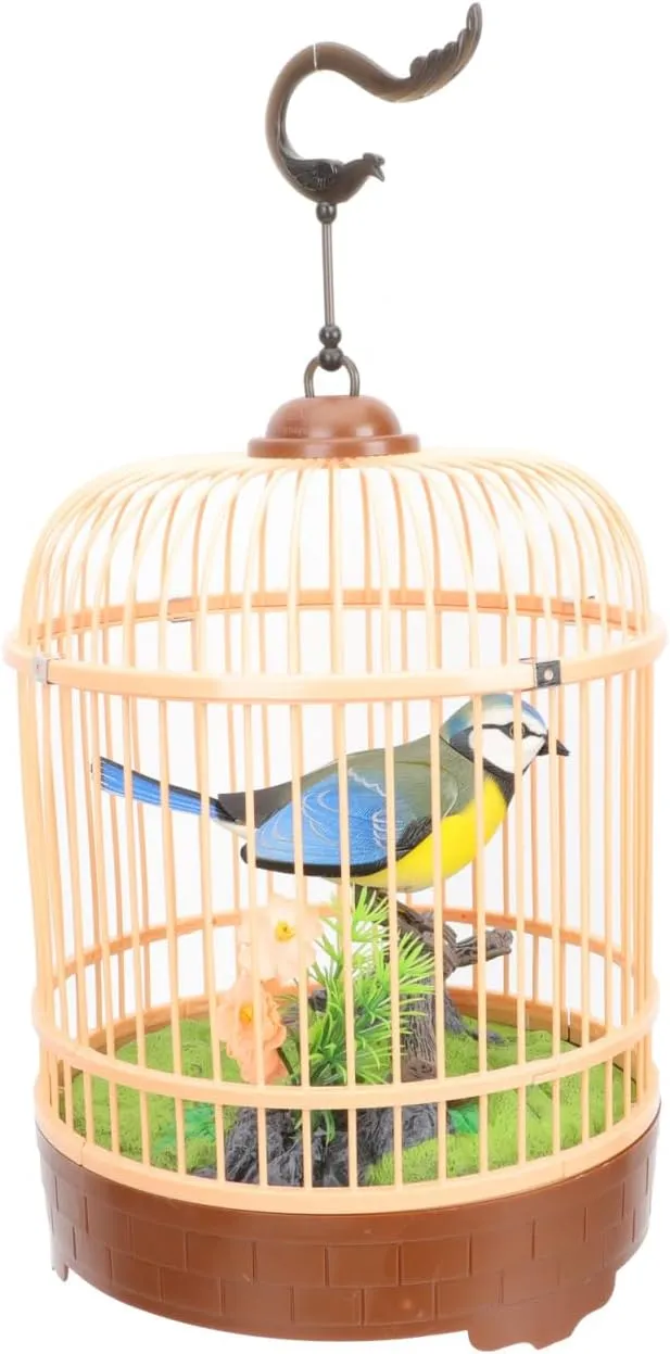 Electric Voice-Activated Bird Cage Toy Realistic Plaything for Boys and Girls Interactive Simulation Birdcage Hanging Hook Engaging Garden Decoration for Bird