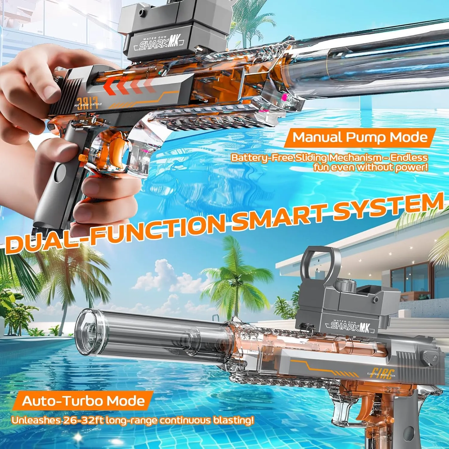 Electric Water Gun for Adults Kids, Automatic Squirt Watergun Pistol with Led Lights, Summer Outdoor Pool Beach Party Toys for Boys Girls, Black