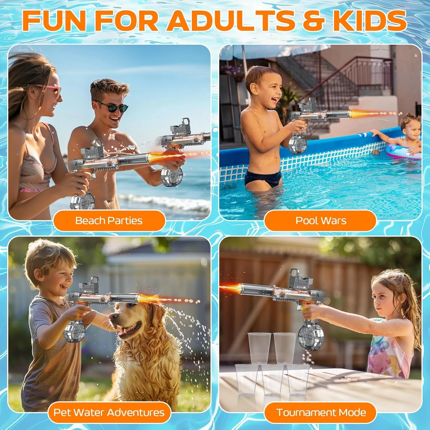 Electric Water Gun for Adults Kids, Automatic Squirt Watergun Pistol with Led Lights, Summer Outdoor Pool Beach Party Toys for Boys Girls, Black