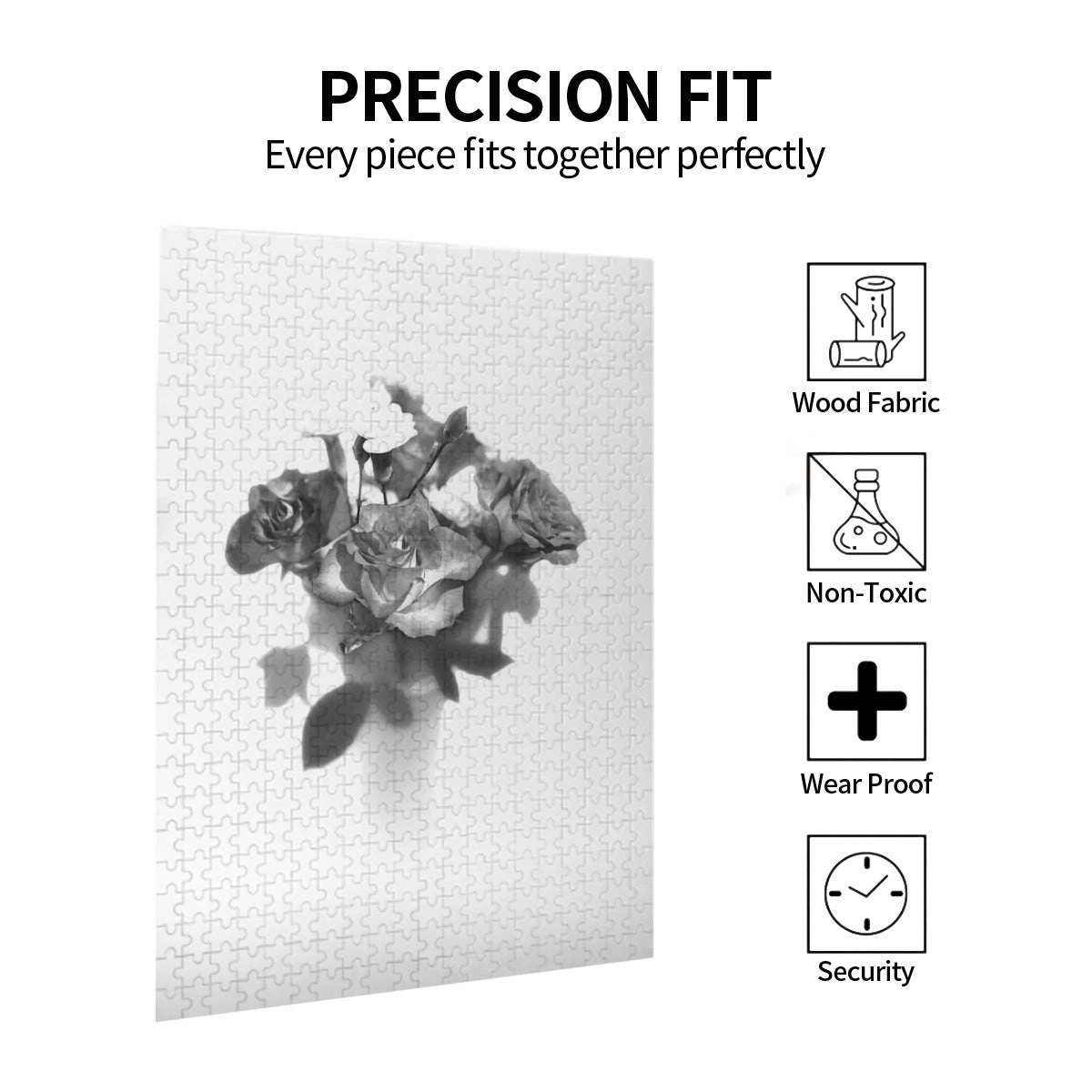 Elegant Rose Puzzle – 300‑Piece Basswood Jigsaw in Black & White