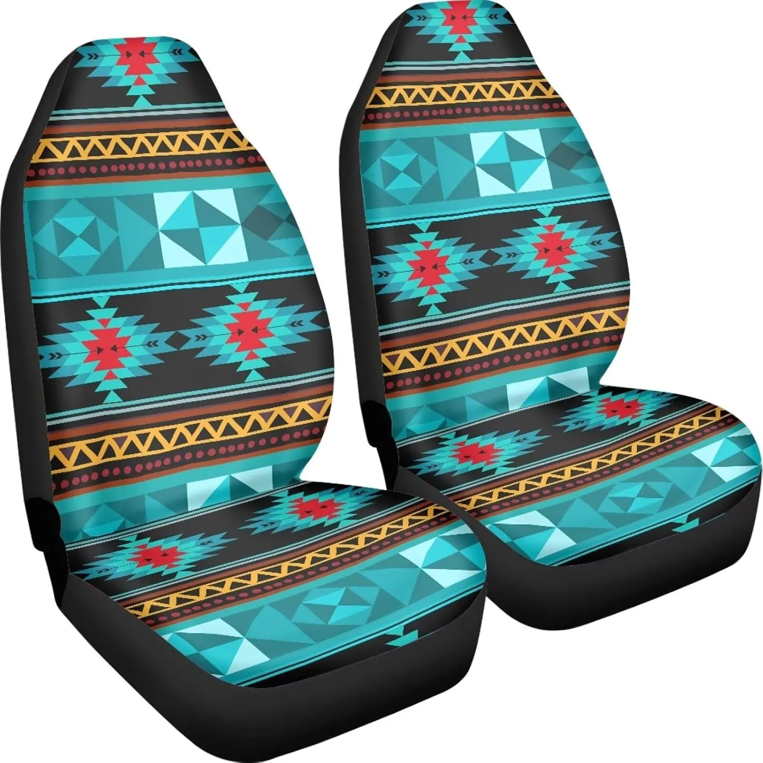 ELEQIN Aztec Turquoise Car Seat Covers Two Front Only for Car, Automotive Interior Covers, Airbag Compatible, Quick Setup Universal Fit Seat Covers for Car, Truck, SUV