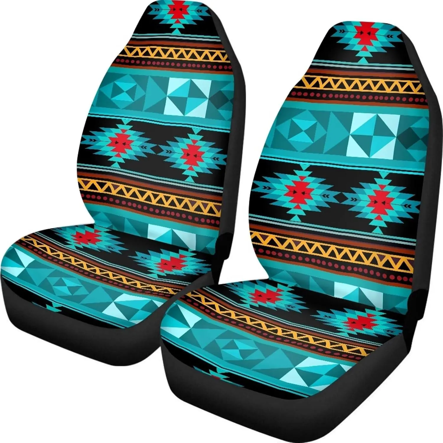 ELEQIN Aztec Turquoise Car Seat Covers Two Front Only for Car, Automotive Interior Covers, Airbag Compatible, Quick Setup Universal Fit Seat Covers for Car, Truck, SUV