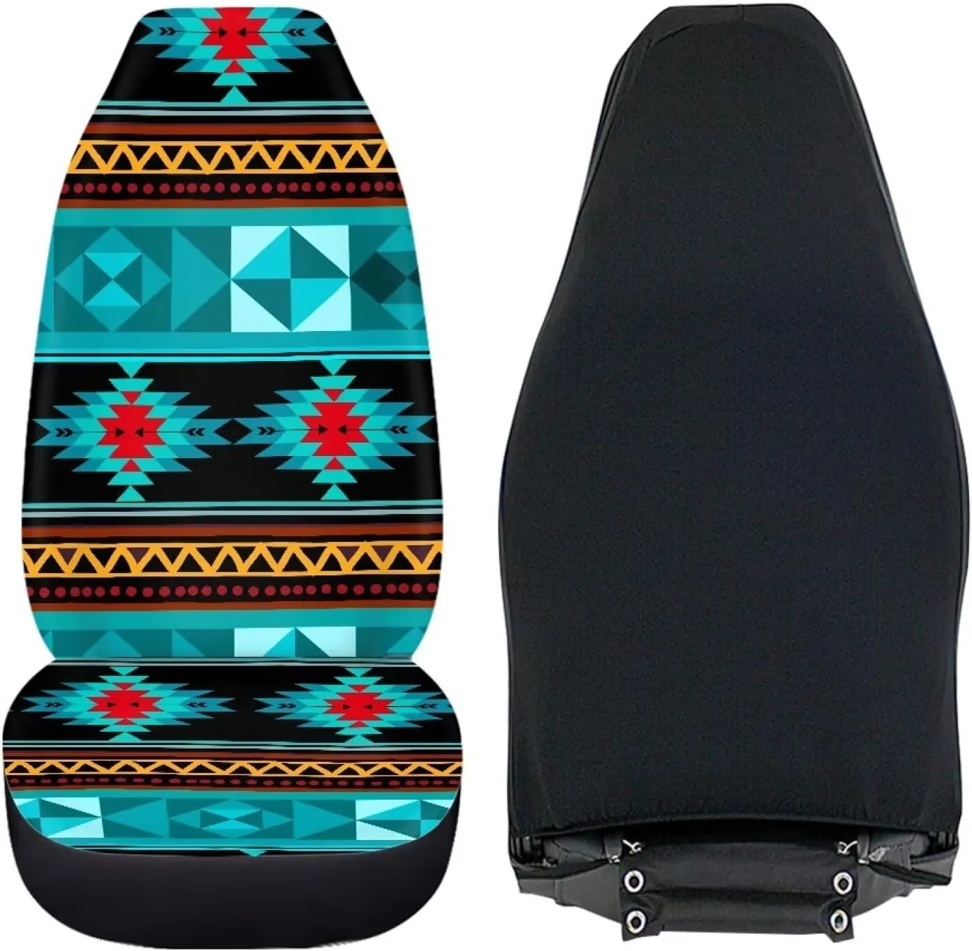 ELEQIN Aztec Turquoise Car Seat Covers Two Front Only for Car, Automotive Interior Covers, Airbag Compatible, Quick Setup Universal Fit Seat Covers for Car, Truck, SUV
