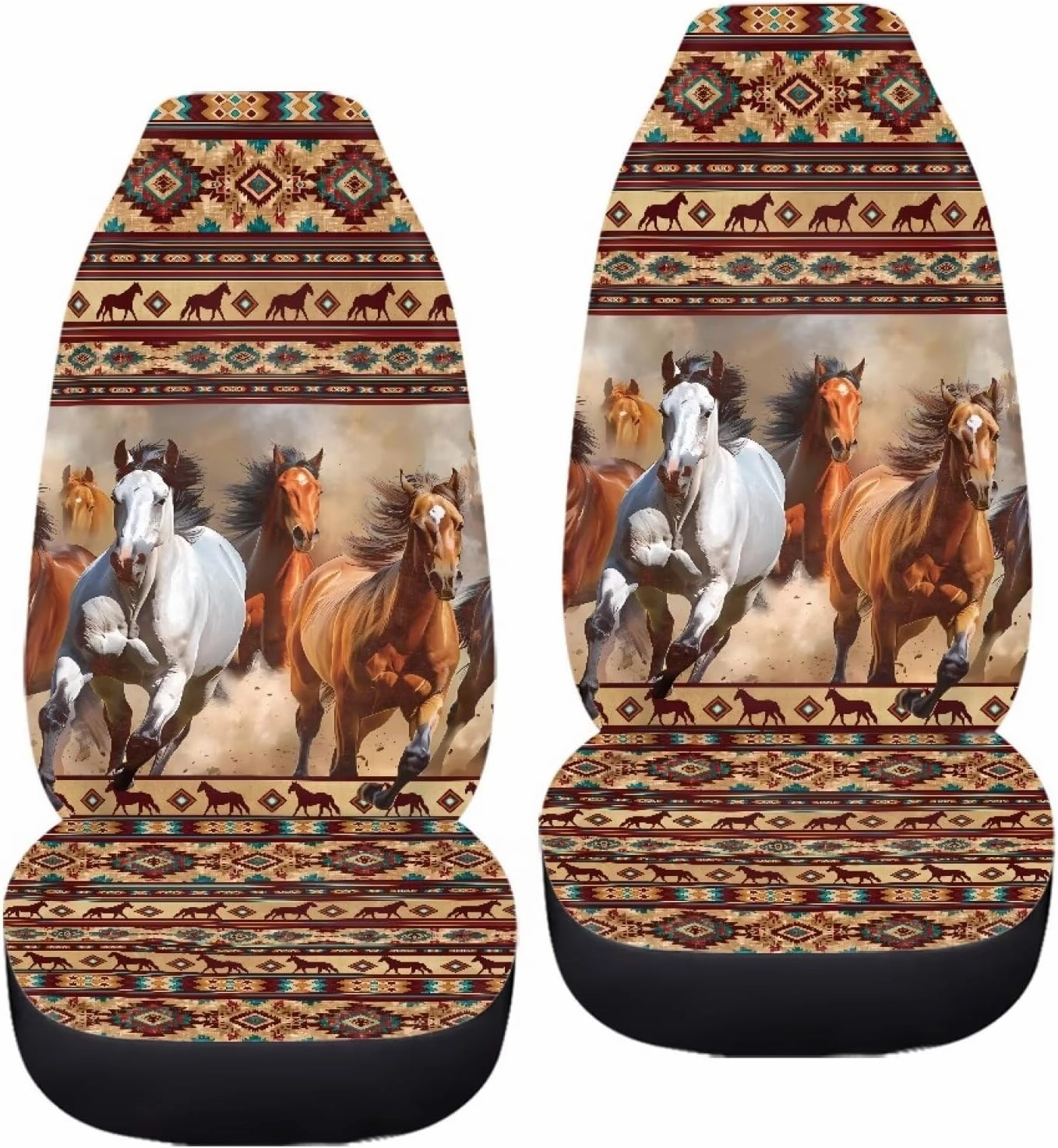 ELEQIN Aztec Horse Car Seat Covers Two Front Only for Car, Automotive Interior Covers, Airbag Compatible, Quick Setup Universal Fit Seat Covers for Car, Truck, SUV
