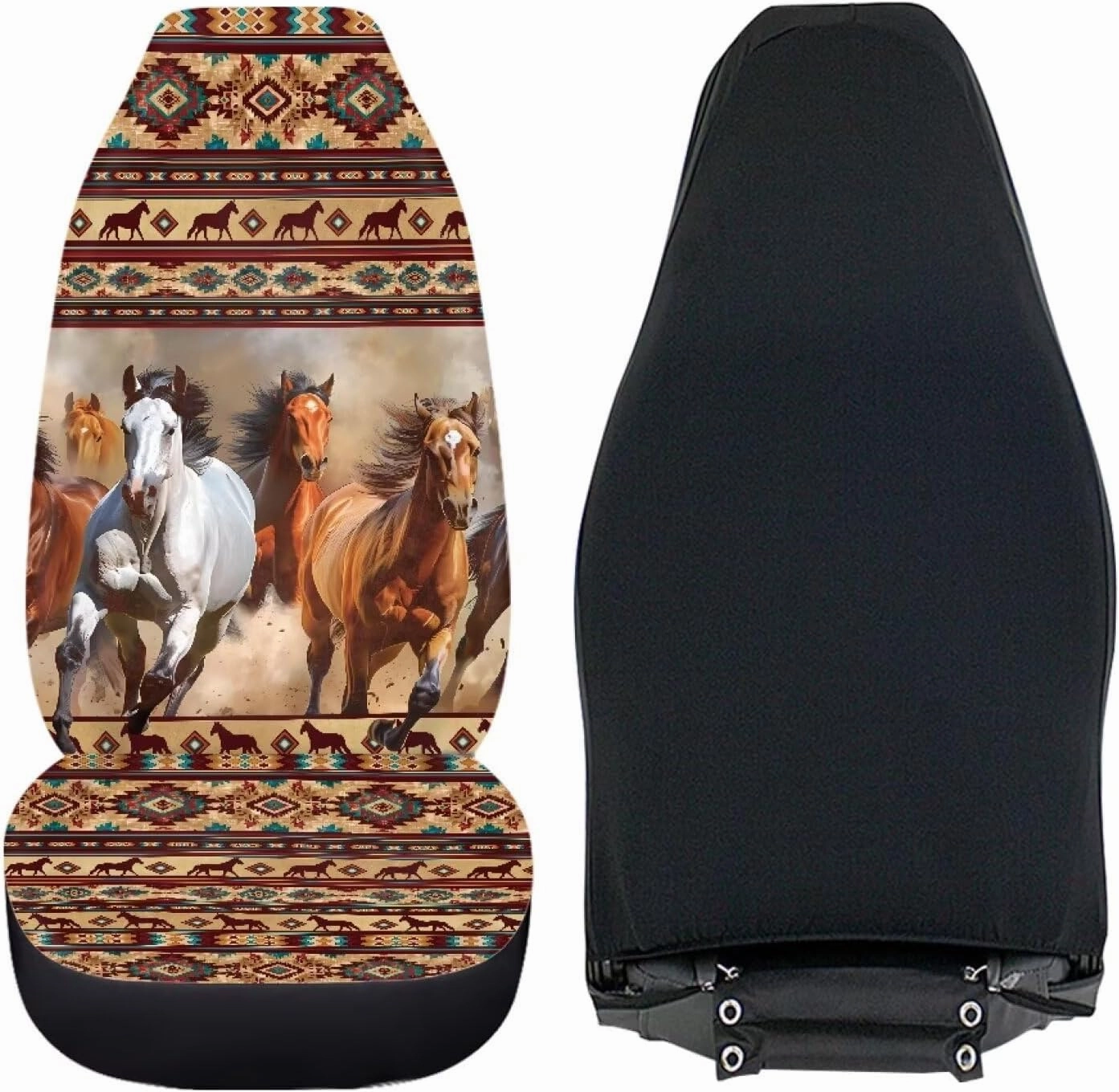 ELEQIN Aztec Horse Car Seat Covers Two Front Only for Car, Automotive Interior Covers, Airbag Compatible, Quick Setup Universal Fit Seat Covers for Car, Truck, SUV