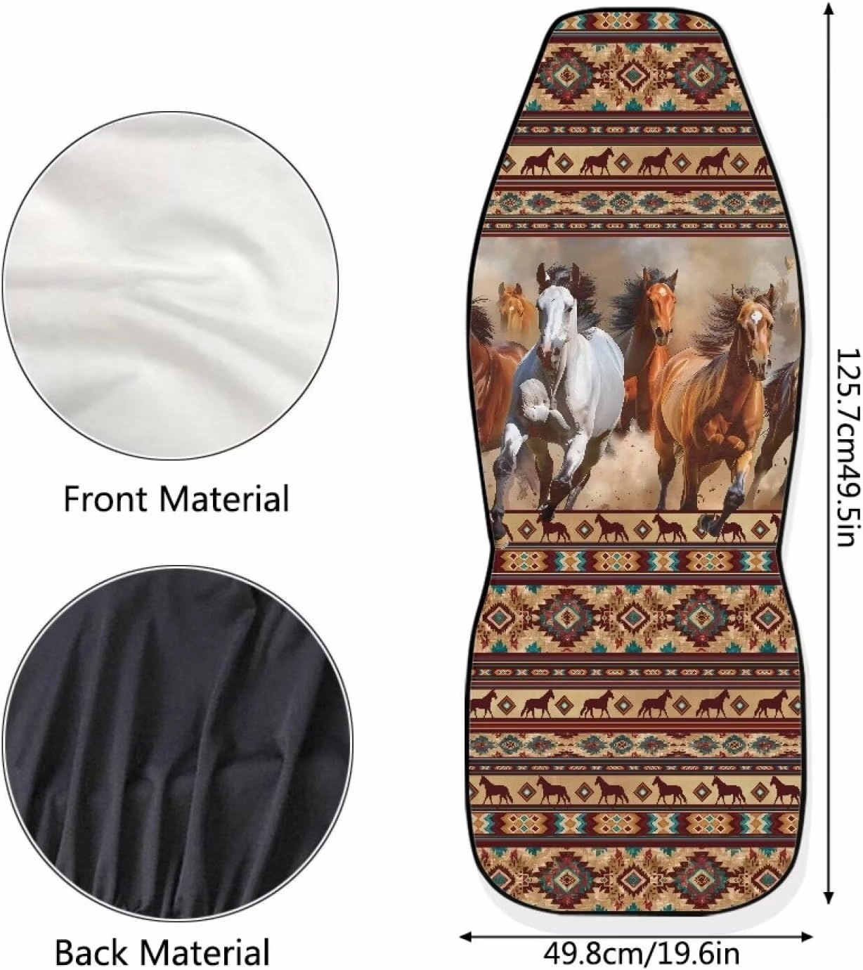 ELEQIN Aztec Horse Car Seat Covers Two Front Only for Car, Automotive Interior Covers, Airbag Compatible, Quick Setup Universal Fit Seat Covers for Car, Truck, SUV