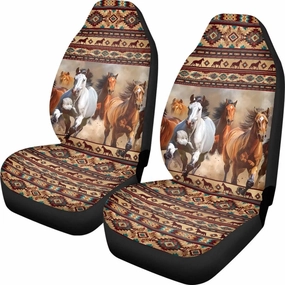 ELEQIN Aztec Horse Car Seat Covers Two Front Only for Car, Automotive Interior Covers, Airbag Compatible, Quick Setup Universal Fit Seat Covers for Car, Truck, SUV