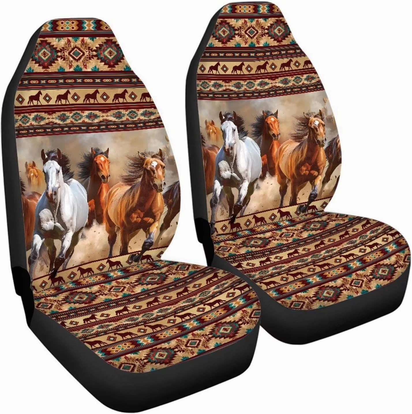 ELEQIN Aztec Horse Car Seat Covers Two Front Only for Car, Automotive Interior Covers, Airbag Compatible, Quick Setup Universal Fit Seat Covers for Car, Truck, SUV