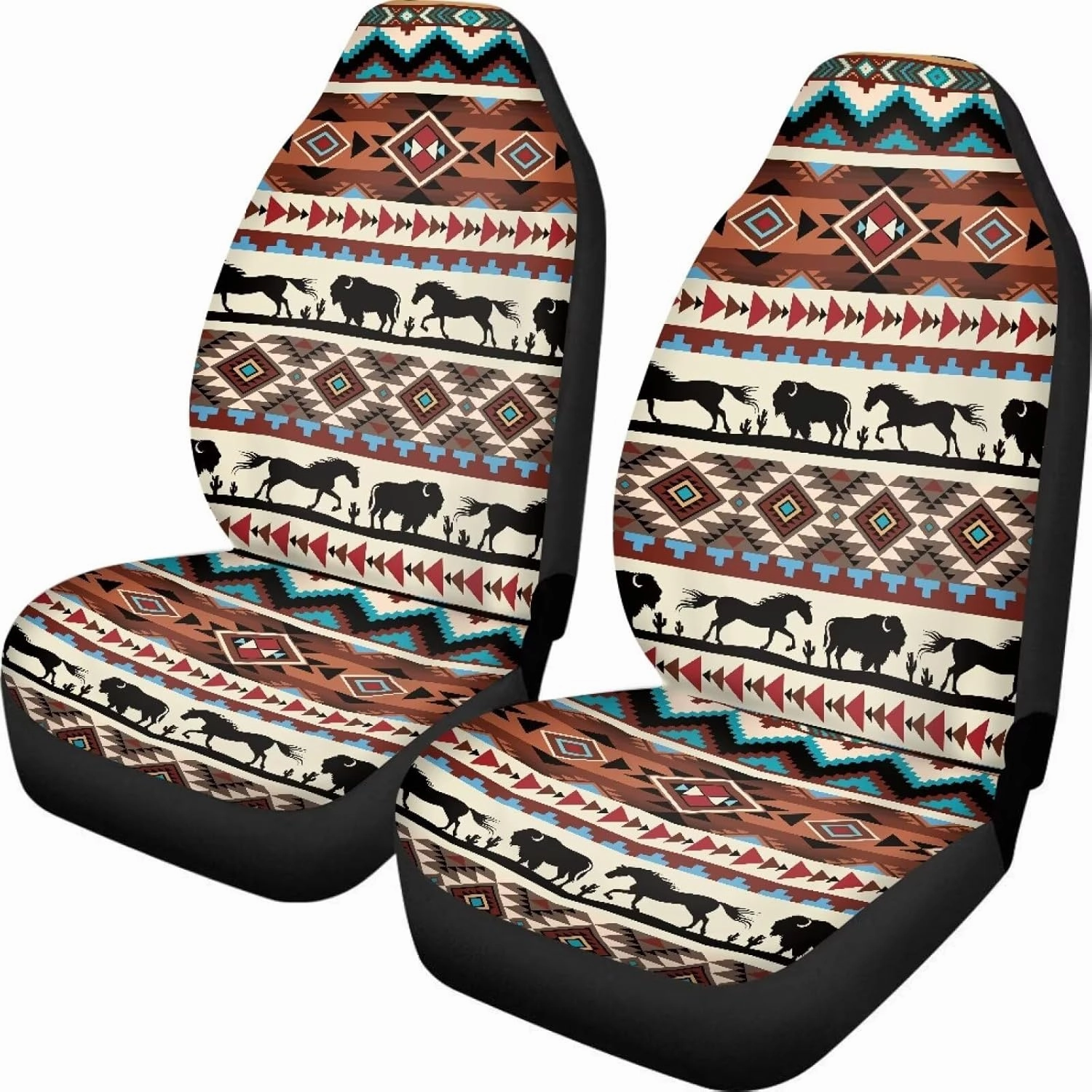 ELEQIN Aztec Horse Yak Car Seat Covers, Front Car Seat Cushion, 2 PCS Canvas Auto Cushion Protector Universal Fit Most Cars, Automotive Interior Decor