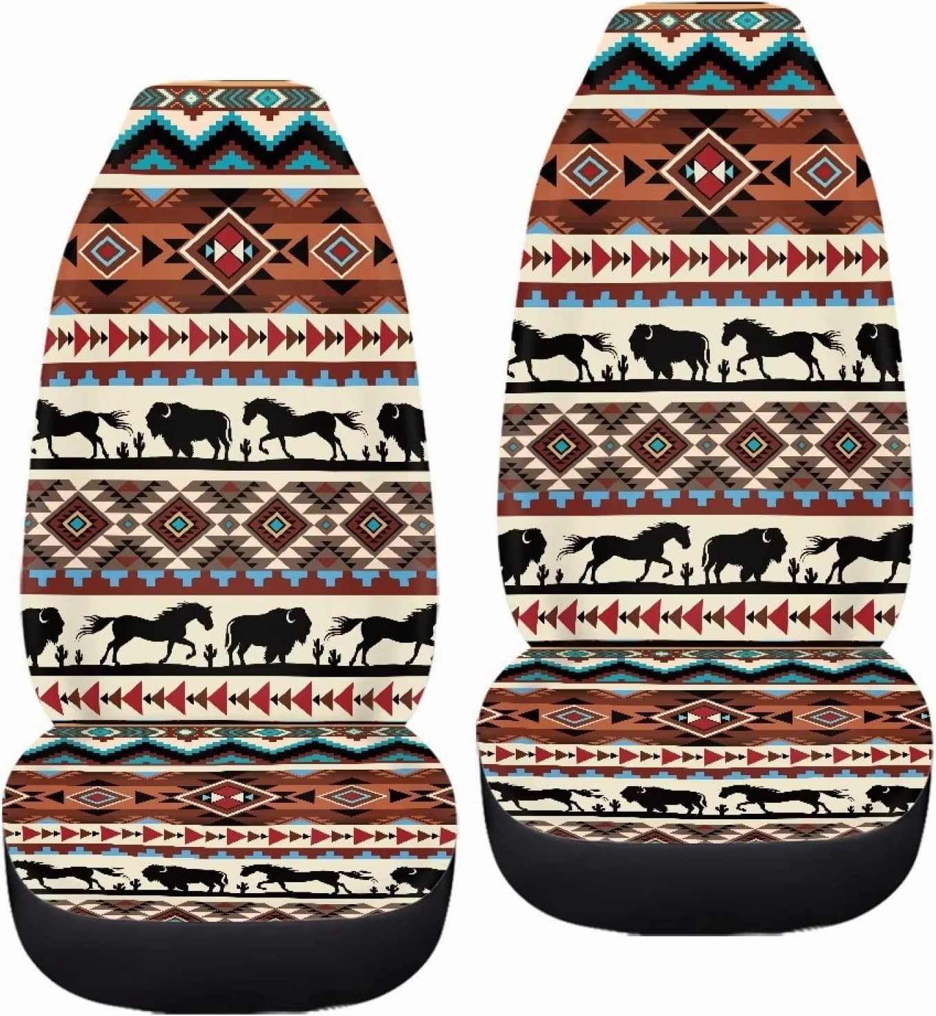 ELEQIN Aztec Horse Yak Car Seat Covers, Front Car Seat Cushion, 2 PCS Canvas Auto Cushion Protector Universal Fit Most Cars, Automotive Interior Decor
