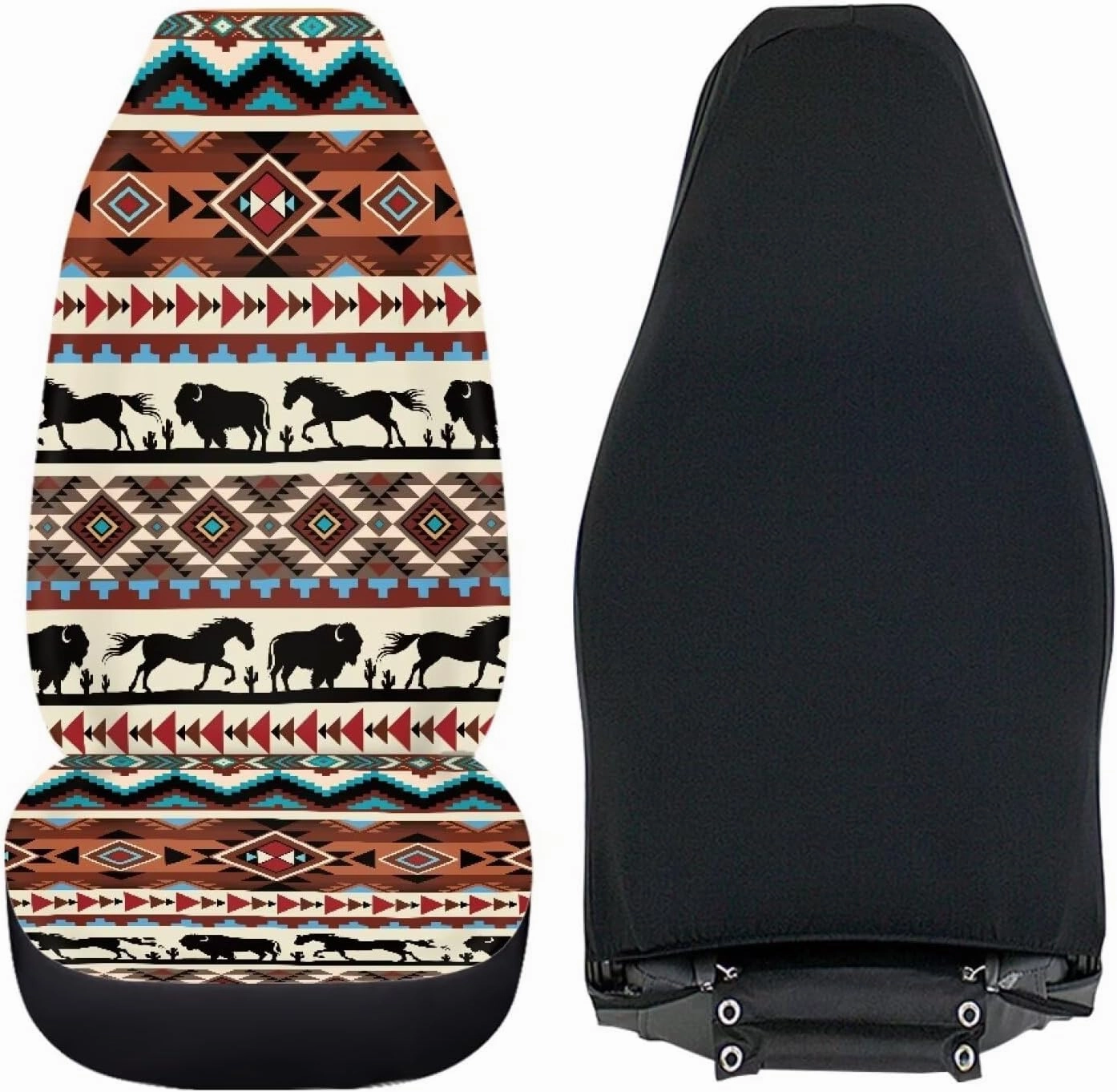 ELEQIN Aztec Horse Yak Car Seat Covers, Front Car Seat Cushion, 2 PCS Canvas Auto Cushion Protector Universal Fit Most Cars, Automotive Interior Decor