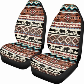 ELEQIN Aztec Horse Yak Car Seat Covers, Front Car Seat Cushion, 2 PCS Canvas Auto Cushion Protector Universal Fit Most Cars, Automotive Interior Decor