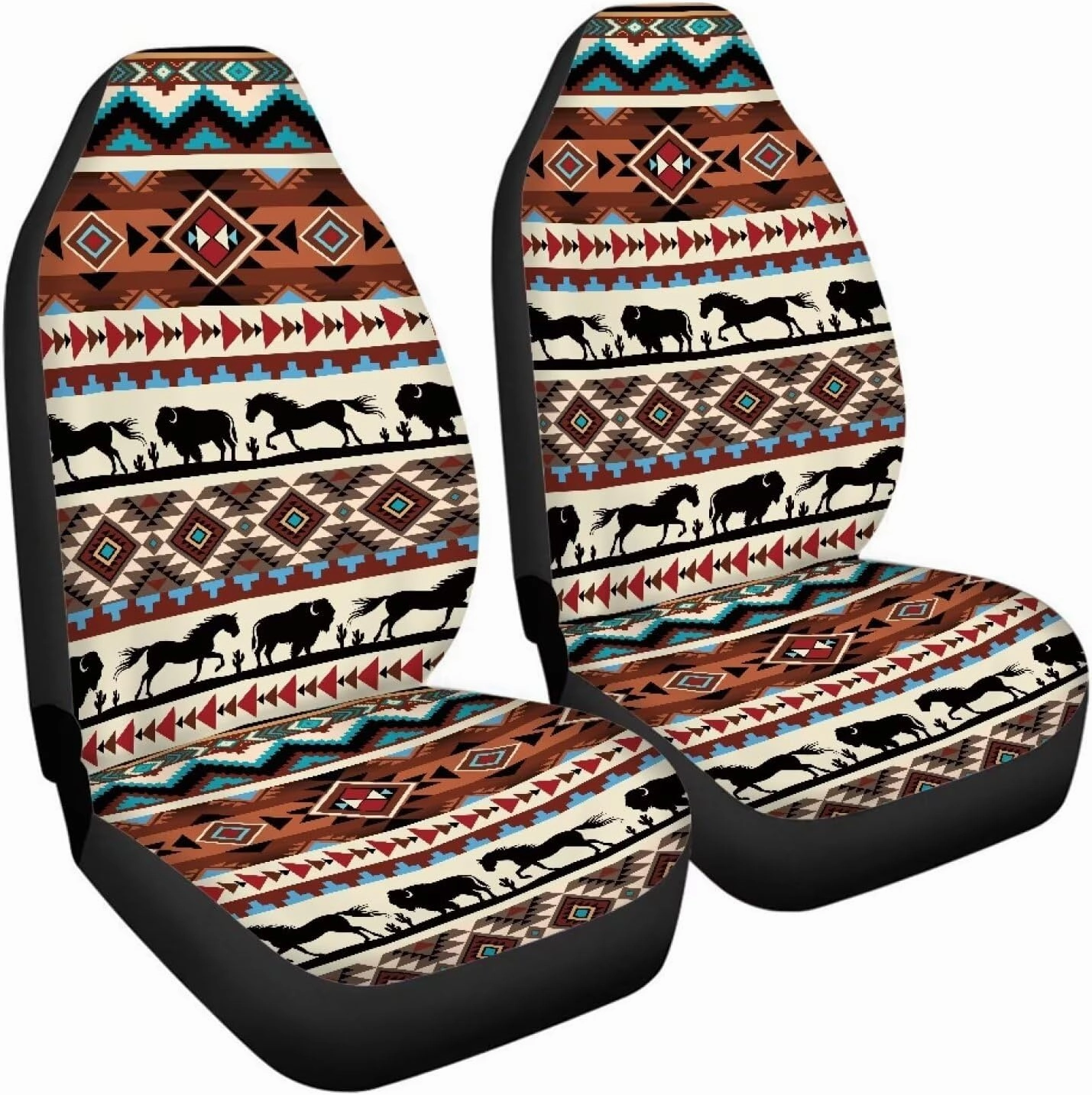 ELEQIN Aztec Horse Yak Car Seat Covers, Front Car Seat Cushion, 2 PCS Canvas Auto Cushion Protector Universal Fit Most Cars, Automotive Interior Decor