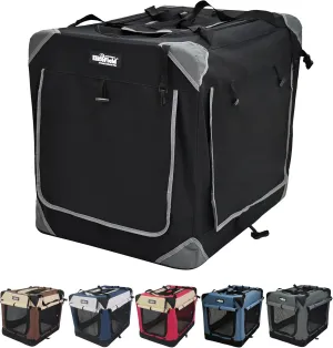 EliteField 4-Door Folding Soft Dog Crate with Curtains, Carrying Bag and Fleece Bed (2 Year Warranty), Indoor & Outdoor Pet Home (42" L x 28" W x 32" H, Black 4 Door Curtains)