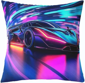 Erosebridal Extreme Car Throw Pillow Cover 22x22 Inch for Sofa Bed Couch,Sports Racing Car Cushion Cover Home Room Decor,Blue Purple Neon Lighting Cushion Case,Cool Sport Decorative Pillowcase