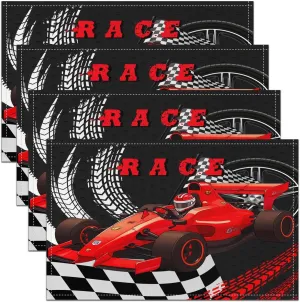 Erosebridal Go Kart Placemats Set of 4 12x18 Size for Kids Child Toddler,Sports Car Place Mats for Boys,Modern Drift Kart Table Mats,Red Black Extreme Sport Car Meal Mats for Kitchen