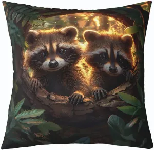 Erosebridal Kids Raccoon Decorative Pillow Cover Cute Wild Animals Pillow Cover Room Home Decor Kawaii Raccoon Cushion Cover Jungle Wildlife Throw Pillow Cover 18X18,Soft Microfiber