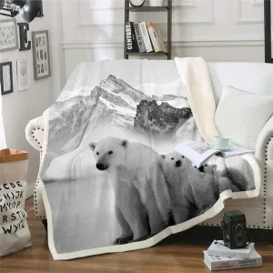 Erosebridal Polar Bear Plush Bed Blanket, Arctic Scenery Sherpa Blanket Throw Size, Natural Iceberg Pattern Throw Blanket for Kids Boys Adult, Cute Animal Fuzzy Blanket for Living Room, Grey White