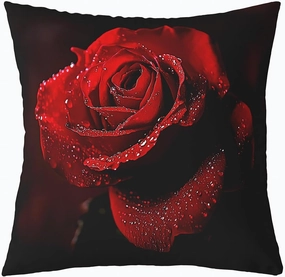 Erosebridal 3D Red Rose Throw Pillow Cover 20x20 Inch, Flowers Pillow Cover, Romantic Floral Cushion Cover, Dew Botanical Decorative Pillow Cover