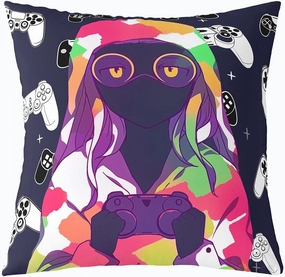 Erosebridal Afro Girls Cushion Cover for Adult Teens,Kids Gamer Gamepad Pillow Cover,Hip Hop Throw Pillow Cover,Game Controller Decorative Square Pillow Case,Colorful Bedroom Decor 24x24 Inch