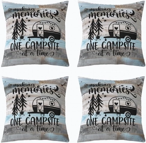 Erosebridal Boys Happy Camping Throw Pillow Covers 20x20 Inch Set of 4,Rv Camper Pillow Covers Western Vintage Old Barn Door Cushion Covers,Rustic Farmhouse Decorative Square Pillow Cases,Brown Blue