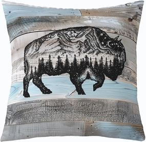 Erosebridal Bull Throw Pillow Cover 20x20 Inch Rustic Farmhouse Pillow Cover,Grey Blue Wooden Plank Woodland Wildlife Decorative Pillowcase,Cow Cattle Western Animal Sketch Cushion Cover
