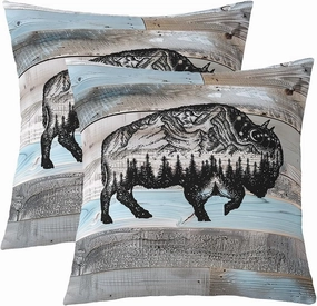 Erosebridal Bull Throw Pillow Covers 22x22 Inch Set of 2 Rustic Farmhouse Pillow Covers,Grey Blue Wooden Plank Woodland Wildlife Decorative Pillowcases,Cow Cattle Western Animal Sketch Cushion Covers