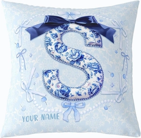 Erosebridal Custom Name Cute Blue Bow Throw Pillow Cover Preppy Coquette Bows Pillow Cover Girly Floral Cushion Case Princess Monogram Initial S Birthday Gifts Decor,22x22 Inch(S)