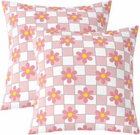 Erosebridal Daisy Flowers Pillow Covers 24x24 Inch Set of 2,White Pink Buffalo Plaid Grid Throw Pillow Covers,Botanical Floral Cushion Cases,Geometry Lattice Tartan Pillow Inserts Not Included