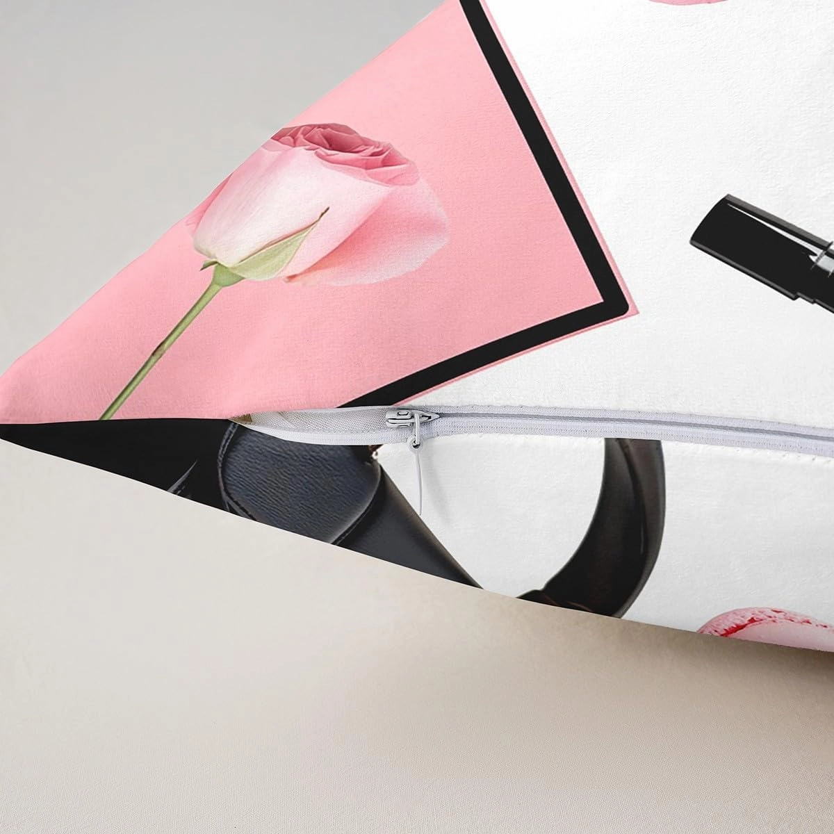 Erosebridal High Heel Throw Pillow Cover 18x18 Inch Handbag Cushion Cover for Girls Women Macarons Rose Cherry Fantasy White Pink Black Cushion Case Soft Decorative Pillowcase