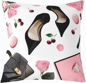 Erosebridal High Heel Throw Pillow Cover 18x18 Inch Handbag Cushion Cover for Girls Women Macarons Rose Cherry Fantasy White Pink Black Cushion Case Soft Decorative Pillowcase