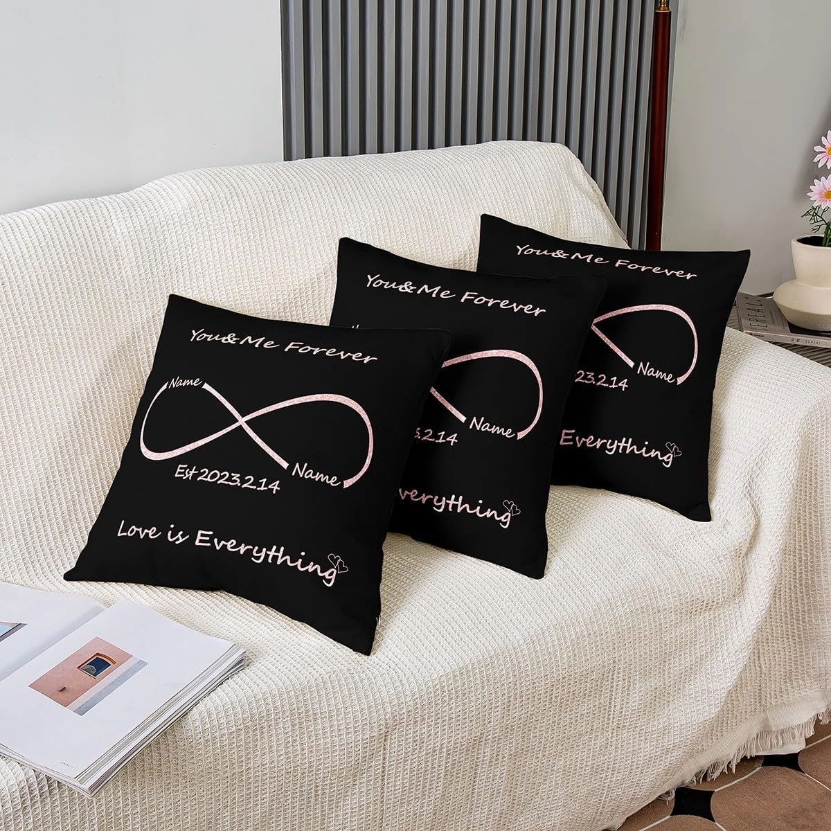 Erosebridal Love Couples Pillow Cover,Custom Names and Date,You & Me Forever Cushion Case for Him Or Her,Valentines,Birthday,Wedding Anniversary Romantic Decorations (22x22 Inch,Pink)