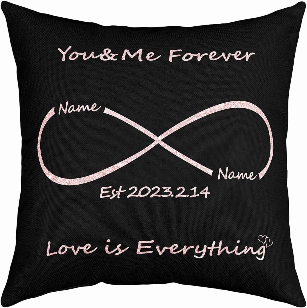 Erosebridal Love Couples Pillow Cover,Custom Names and Date,You & Me Forever Cushion Case for Him Or Her,Valentines,Birthday,Wedding Anniversary Romantic Decorations (22x22 Inch,Pink)