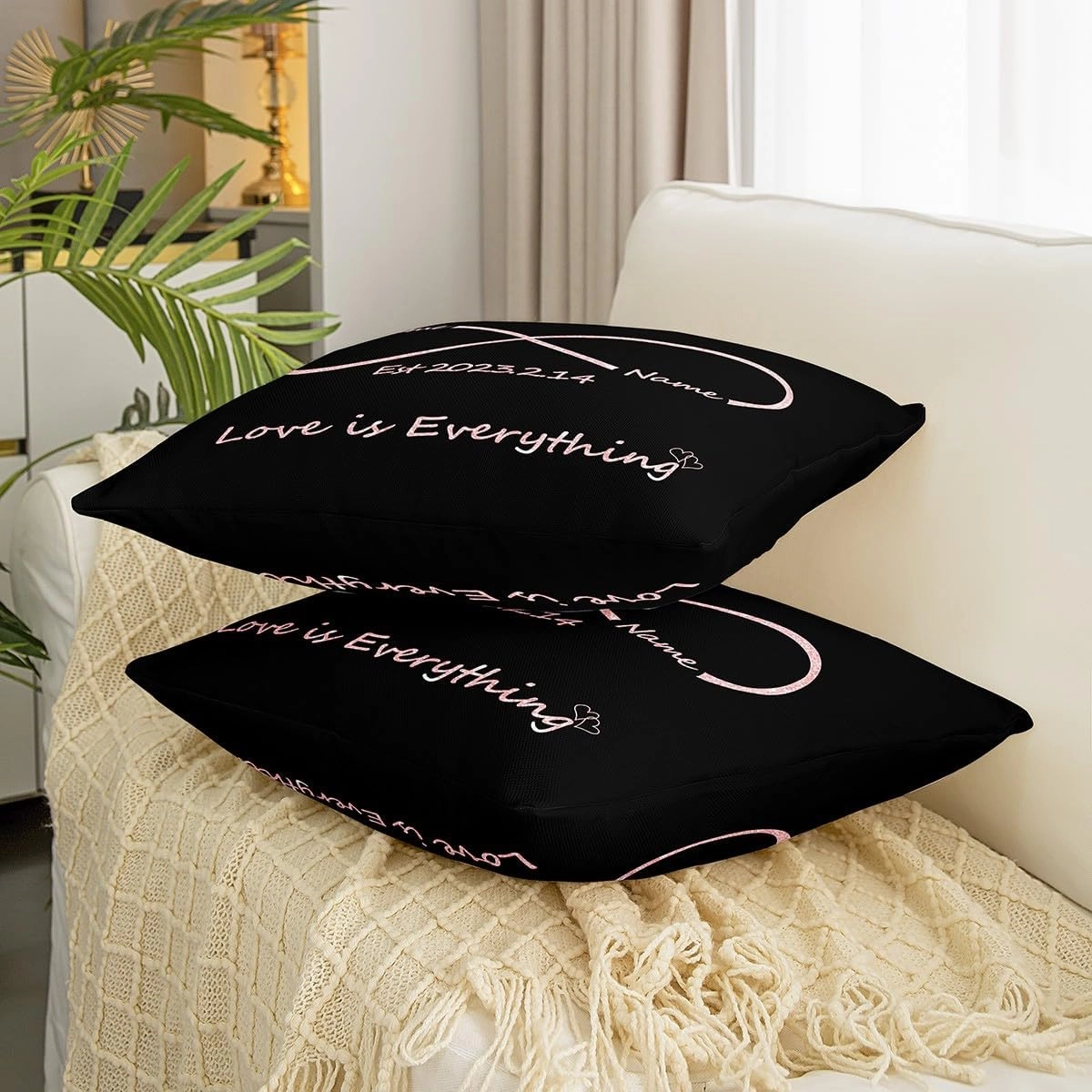 Erosebridal Love Couples Pillow Cover,Custom Names and Date,You & Me Forever Cushion Case for Him Or Her,Valentines,Birthday,Wedding Anniversary Romantic Decorations (22x22 Inch,Pink)