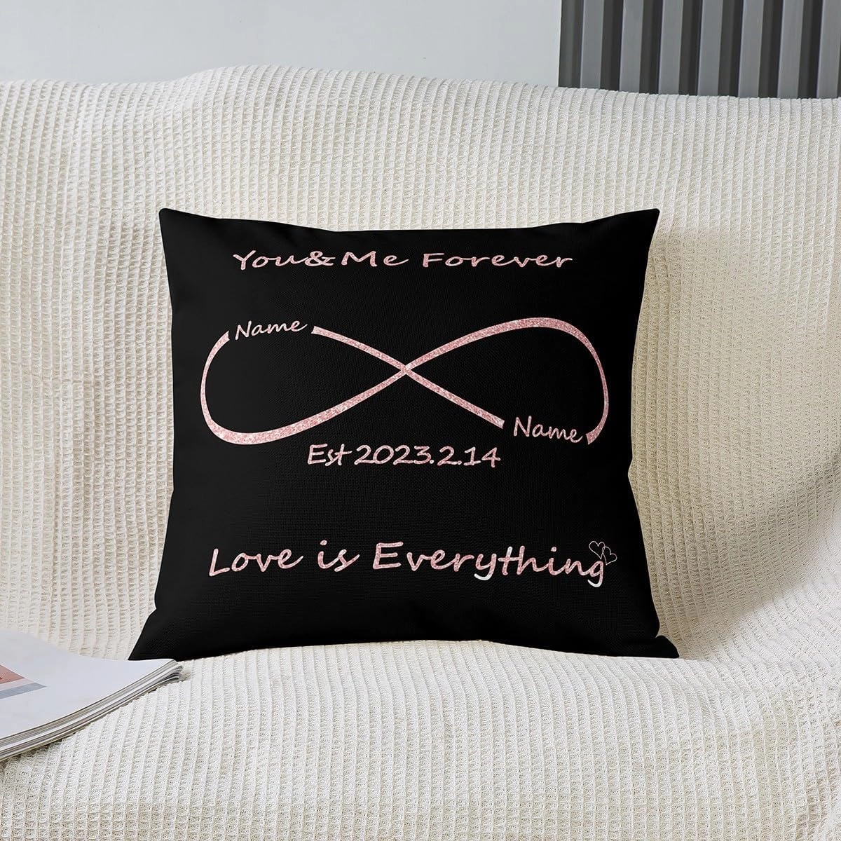 Erosebridal Love Couples Pillow Cover,Custom Names and Date,You & Me Forever Cushion Case for Him Or Her,Valentines,Birthday,Wedding Anniversary Romantic Decorations (22x22 Inch,Pink)