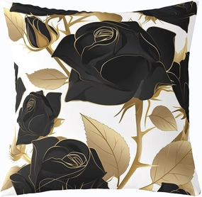 Erosebridal Rose Throw Pillow Cover 20x20 Inch, Black Roses Golden Leaves Pillow Cover, Romantic Mysterious Elegant Cushion Cover, Botanical Flowers Decorative Pillow Cover, Rose Thorns Cushion Case