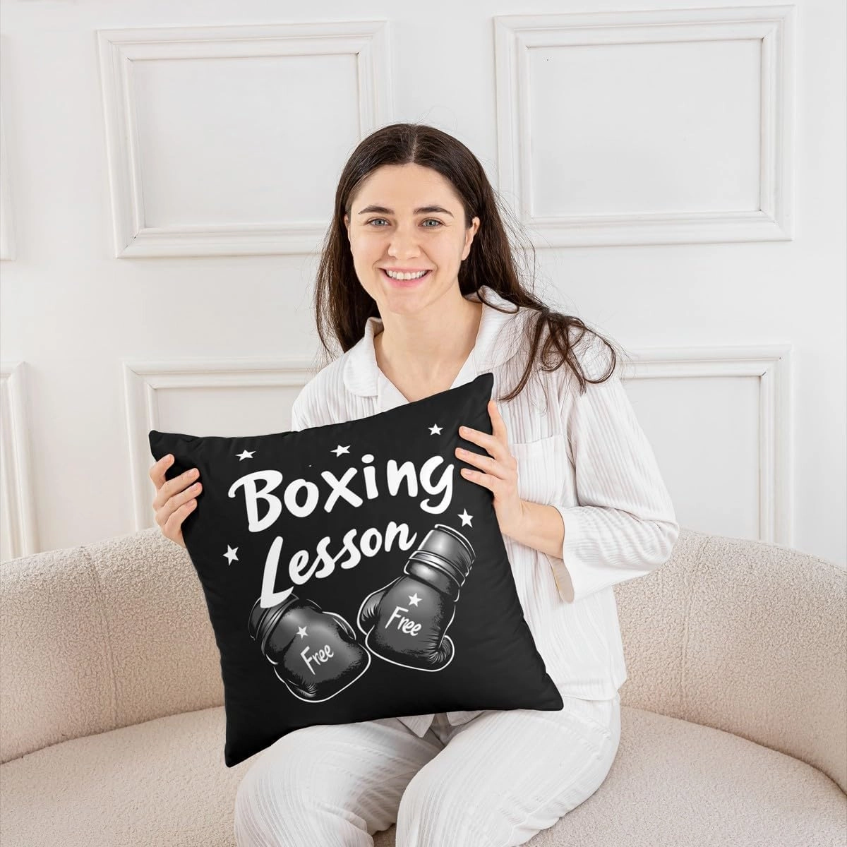 Erosebridal Set of 2 Boxing Throw Pillow Covers 22x22 Inch Sports Decorative Pillowcases for Kids Boys Men Starry Gloves Gaming Black White Cushion Cases Soft Cushion Covers