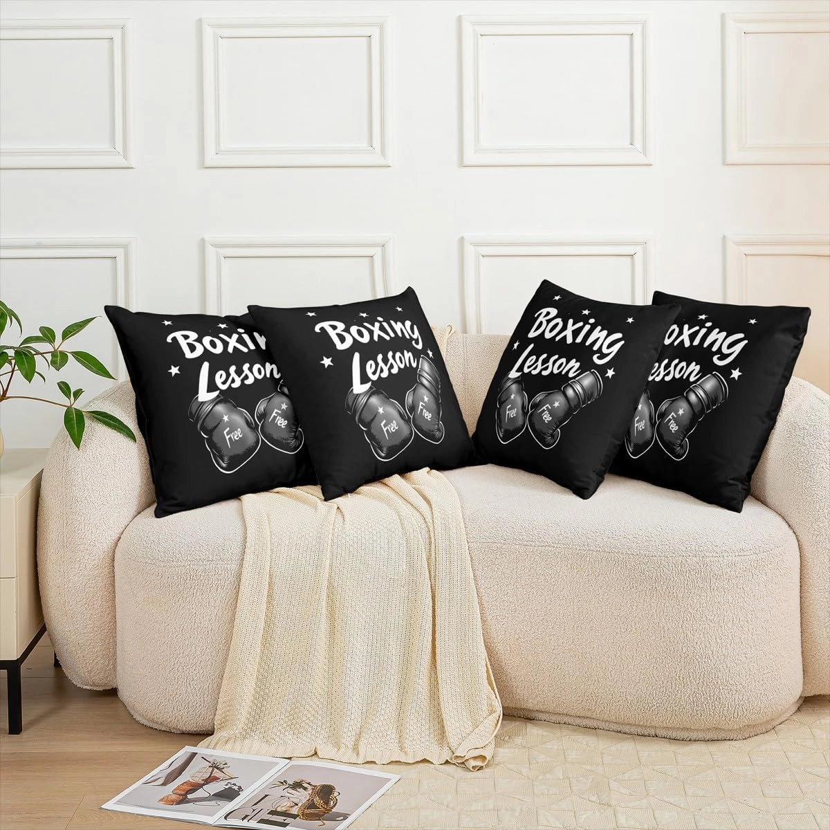 Erosebridal Set of 2 Boxing Throw Pillow Covers 22x22 Inch Sports Decorative Pillowcases for Kids Boys Men Starry Gloves Gaming Black White Cushion Cases Soft Cushion Covers