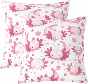 Erosebridal Set of 2 Floral Dragon Decorative Pillowcases 22x22 Inch Cherry Blossoms Cushion Covers for Kids Girls Women Kawaii Cartoon Pink White Cushion Cases Soft Throw Pillow Covers