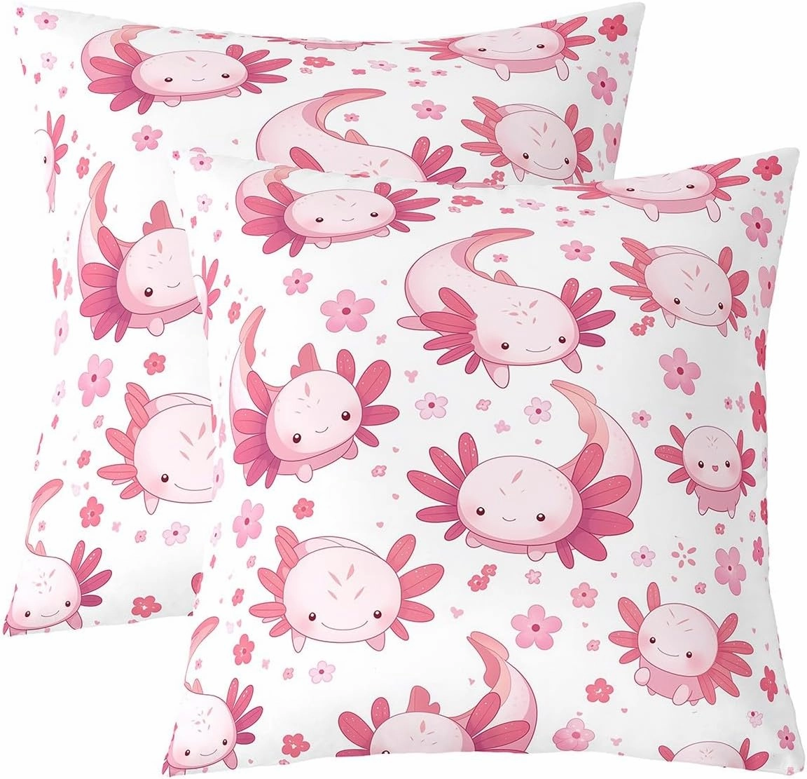 Erosebridal Set of 2 Floral Dragon Decorative Pillowcases 22x22 Inch Cherry Blossoms Cushion Covers for Kids Girls Women Kawaii Cartoon Pink White Cushion Cases Soft Throw Pillow Covers