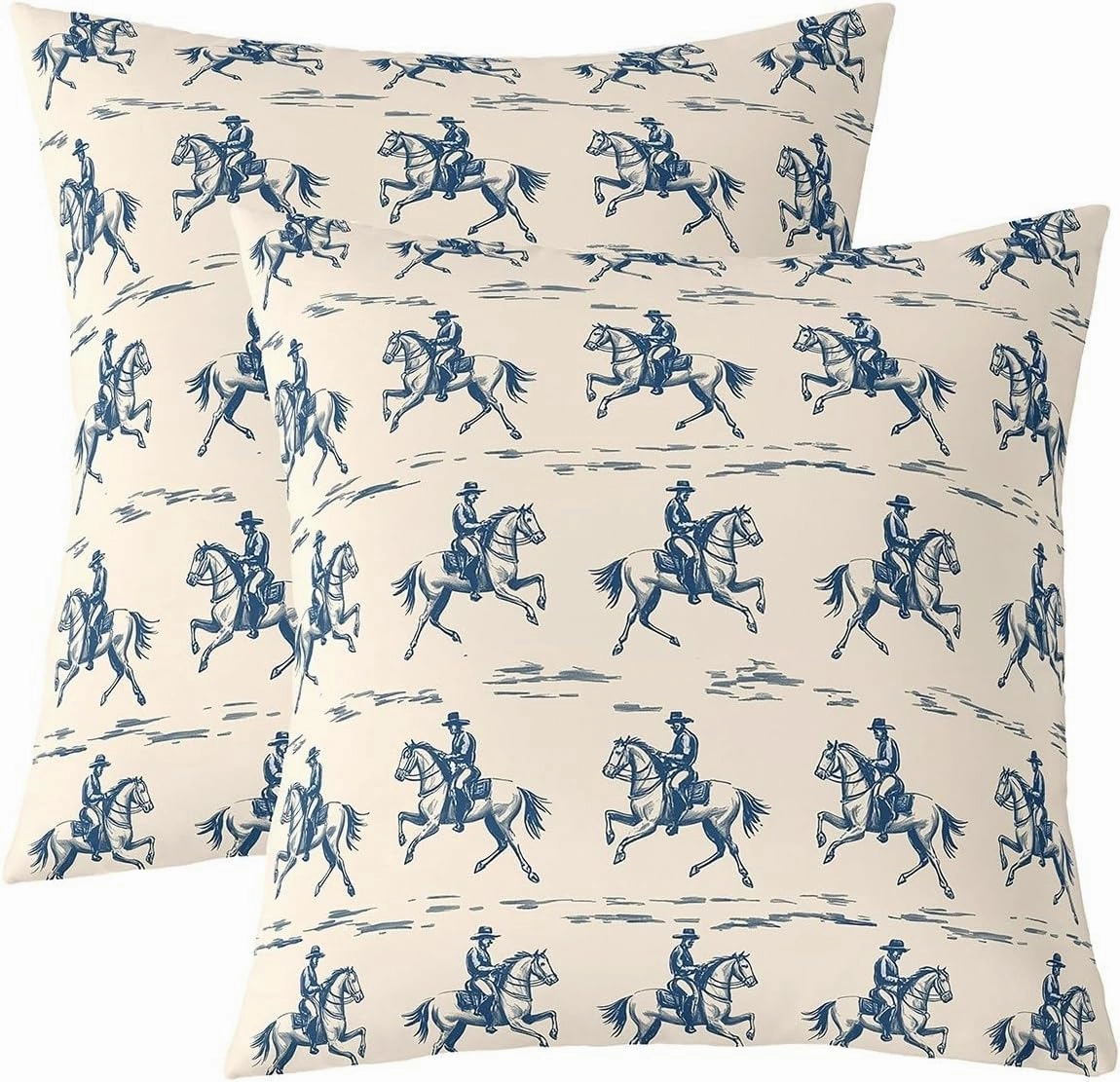 Erosebridal Set of 2 Horse Race Decorative Pillowcases 22x22 Inch Racing Rustic Cushion Covers for Kids Boys Men Gaming Sports Western Cowboy Blue Yellow Cushion Cases Soft Throw Pillow Covers