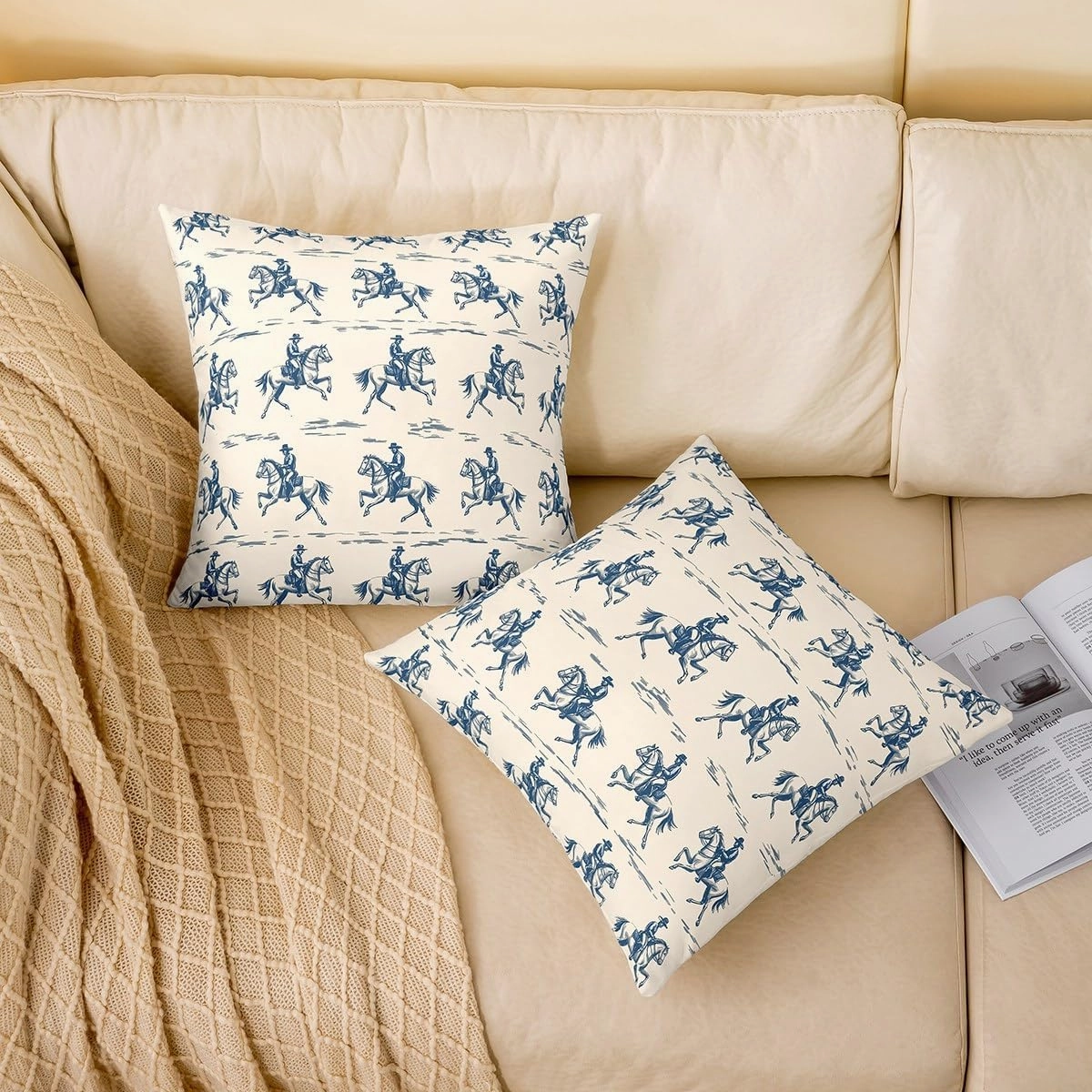 Erosebridal Set of 2 Horse Race Decorative Pillowcases 22x22 Inch Racing Rustic Cushion Covers for Kids Boys Men Gaming Sports Western Cowboy Blue Yellow Cushion Cases Soft Throw Pillow Covers