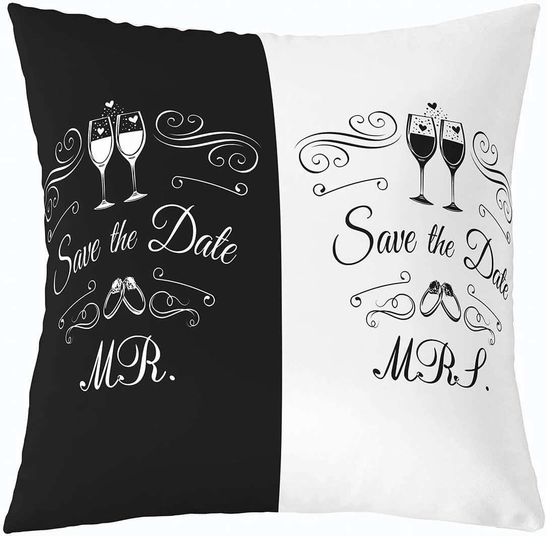 Erosebridal Valentine's Day Set of 4 Throw Pillow Covers 16x16 Inch, Black White Symmetry Pillow Covers, Romantic Cushion Covers, Diamond Ring Wine Glass Decorative Pillow Covers