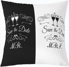 Erosebridal Valentine's Day Set of 4 Throw Pillow Covers 16x16 Inch, Black White Symmetry Pillow Covers, Romantic Cushion Covers, Diamond Ring Wine Glass Decorative Pillow Covers