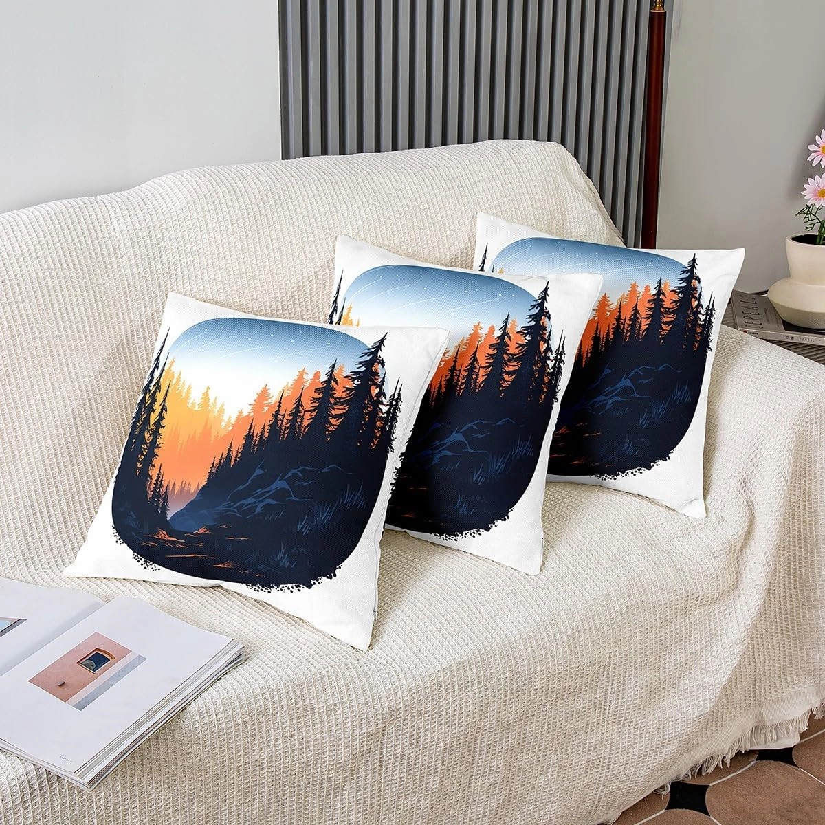 Erosebridal Watercolor Landscape Pillow Covers Pine Trees Mountains Artistic Cushion Cases,Rustic Farmhouse Throw Pillow Covers Colorful Landscape Pillow Inserts Not Included,24x24 Inch Set of 2