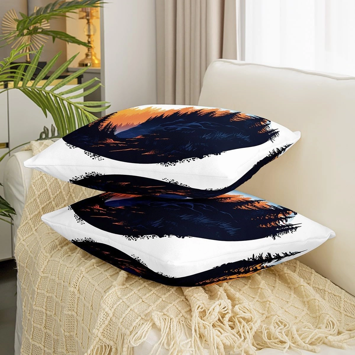 Erosebridal Watercolor Landscape Pillow Covers Pine Trees Mountains Artistic Cushion Cases,Rustic Farmhouse Throw Pillow Covers Colorful Landscape Pillow Inserts Not Included,24x24 Inch Set of 2