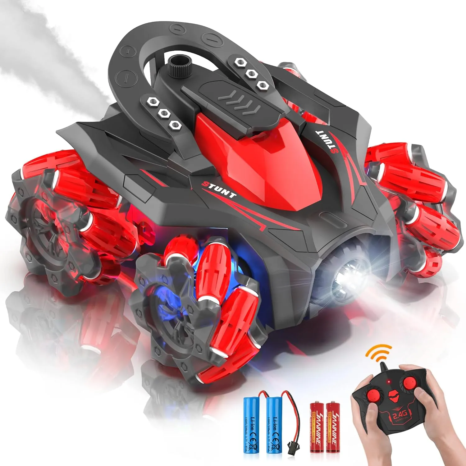 Eulogia Remote Control Car, RC Stunt Control Car 360° Upright & Side Rotating, 4WD All Terrain Truck with Two 1200mAh Rechargeable Batteries for 1.5H, Birthday Present for 5-12 Boys