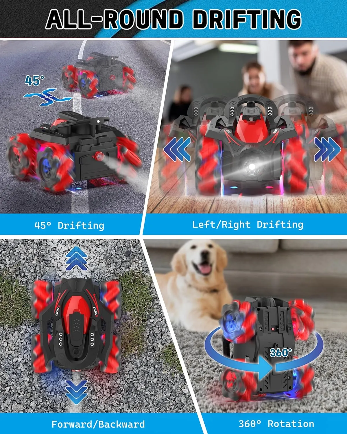 Eulogia Remote Control Car, RC Stunt Control Car 360° Upright & Side Rotating, 4WD All Terrain Truck with Two 1200mAh Rechargeable Batteries for 1.5H, Birthday Present for 5-12 Boys